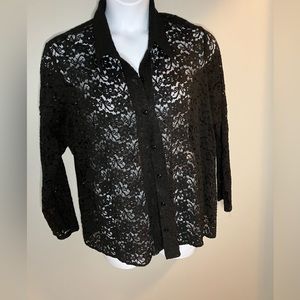 Venezia Vintage Black Lace Button down blouse